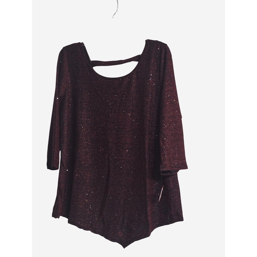 NY Collection Woman Red Black Metallic Glitter Cutout Back Sharkbite Top‎ 1X